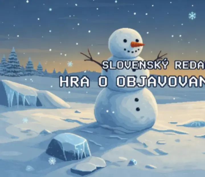 Zasnežená pixel-art krajina zo Snowman Story s tichou zimnou nocou