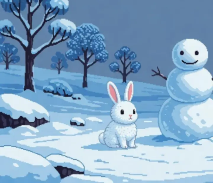 Rôzne zimné postavy a snehuliak v hre Snowman Story
