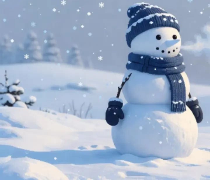 Detail pixel-art postavy v zasneženej scéne Snowman Story